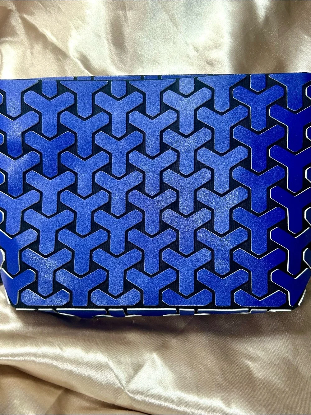 Patrizia Luca Blue Box Pattern Wristlet Clutch